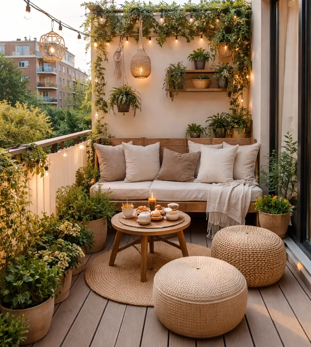 Slimme indeling, lichte kleuren en verticale planten laten een klein balkon ruimer en sfeervoller ogen.