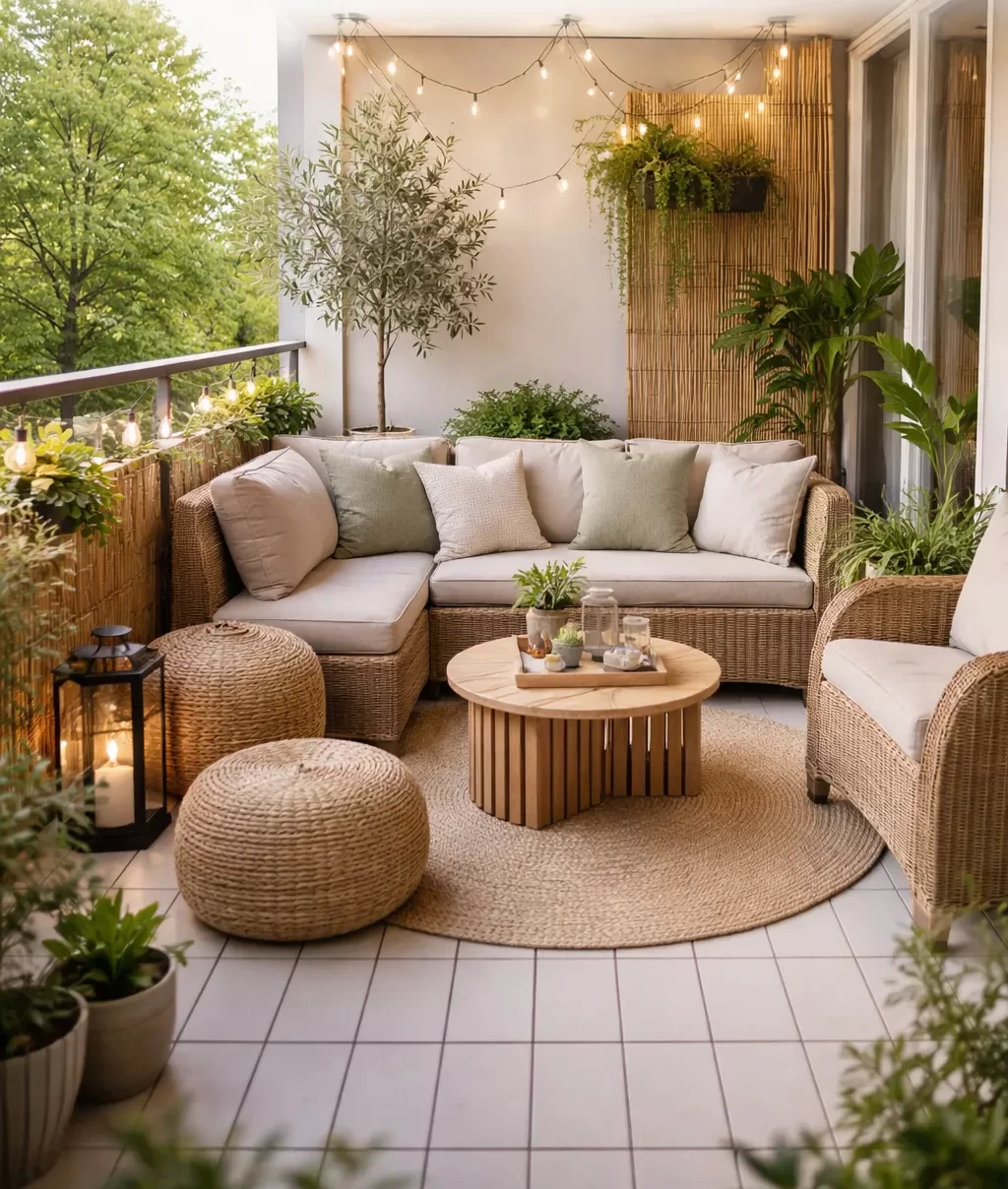 Moderne, stijlvolle balkonset voor een gezellig appartement.