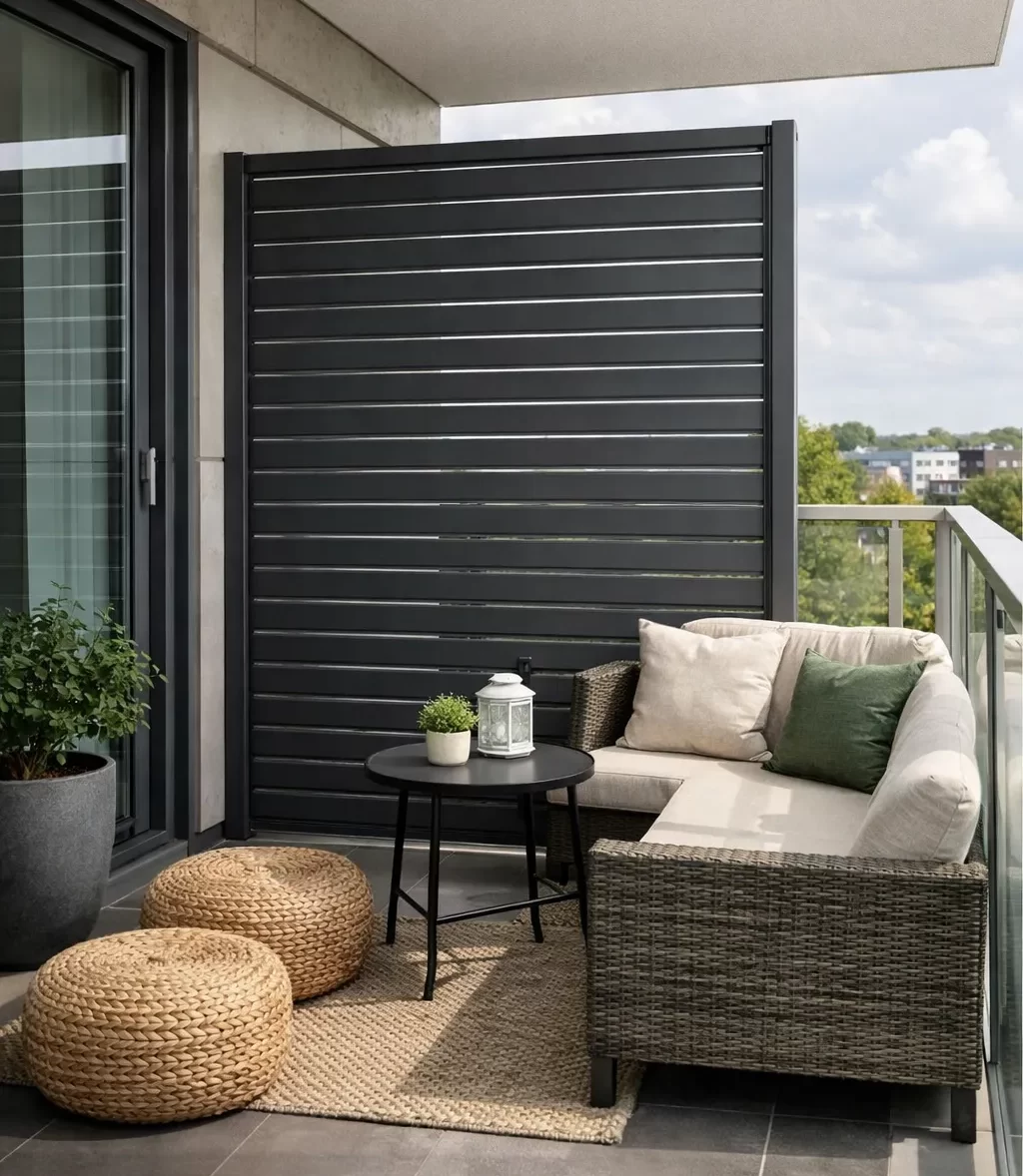 Praktische zijafscherming voor meer privacy op het balkon.